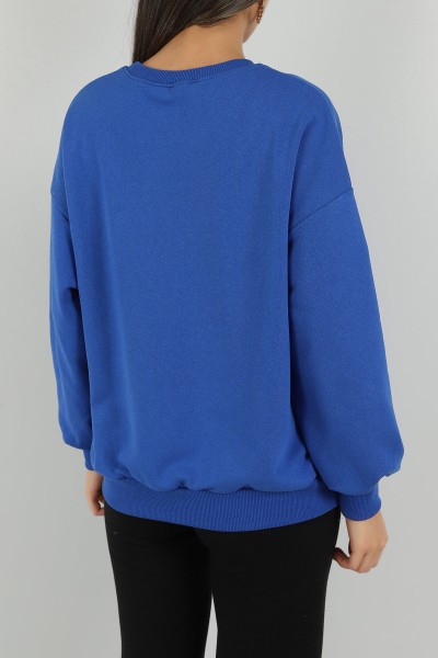 Saks Mavisi Şardonlu Nakışlı Bayan Sweat 144413