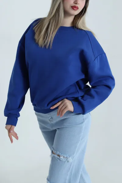 Saks Mavisi Şardonlu Üç İp Kadın Fermuarsız Sweat 487100