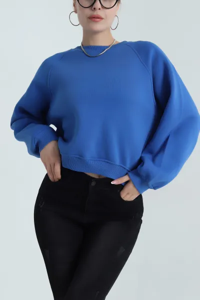 Saks Mavisi Şardonlu Üç İp Kadın Sweat 401040