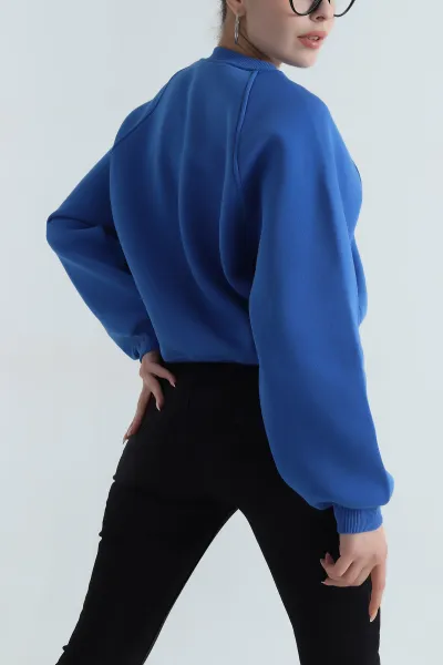 Saks Mavisi Şardonlu Üç İp Kadın Sweat 401040