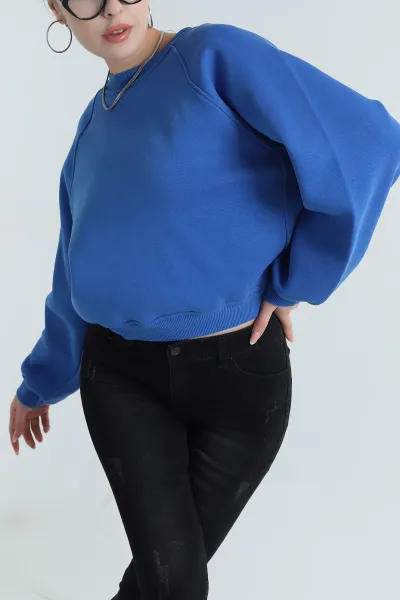 Saks Mavisi Şardonlu Üç İp Kadın Sweat 401040