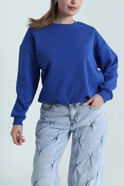 Saks Mavisi Şardonlu Üç İp Kadın Sweat 485103