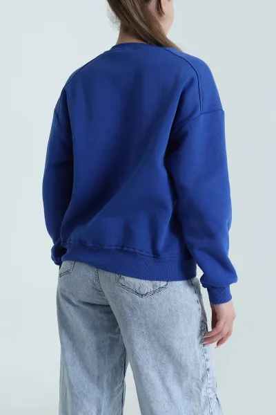 Saks Mavisi Şardonlu Üç İp Kadın Sweat 485103