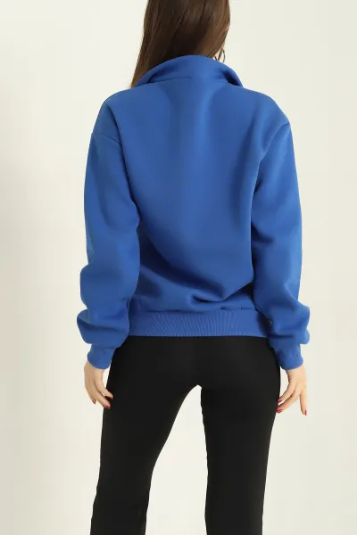 Saks Mavisi Şardonlu Yarım Fermuarlı Bayan Sweat 326429
