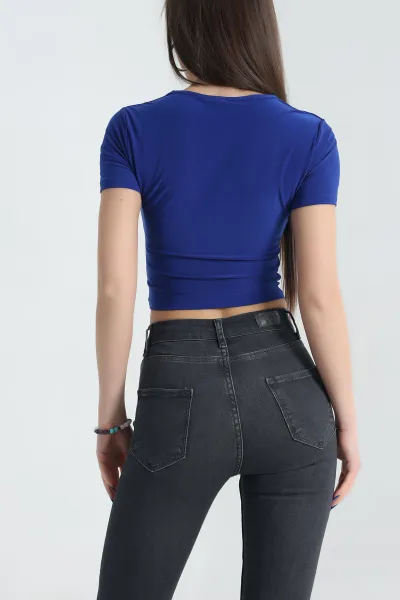 Saks Mavisi Sendy Kumaş Crop Bluz 337564