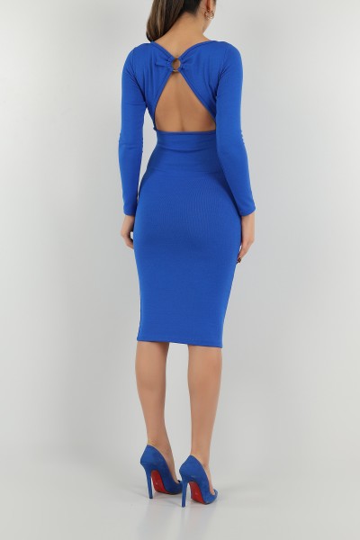 Saks Mavisi Sırt Detay Triko Elbise -T 147794