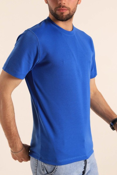 Saks Mavisi Slim Fit Dikiş Detay Erkek Tişört 190163