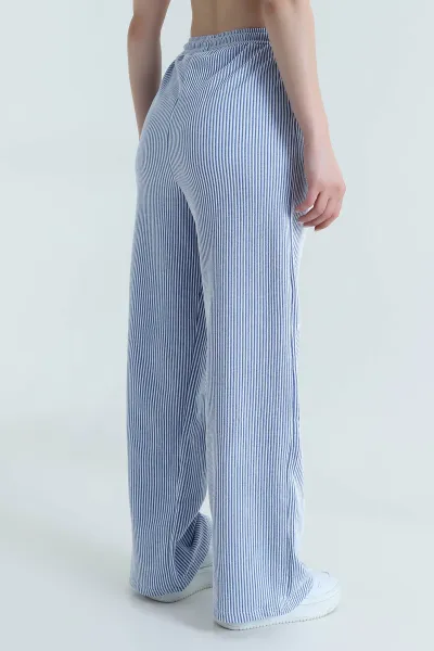 Saks Mavisi Su Yolu Çizgili Kadın Pantolon 473891