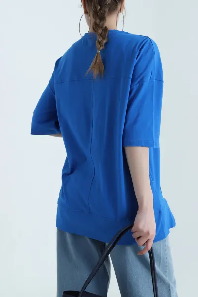 Saks Mavisi Süprem Oversize Kadın Tişört 437871