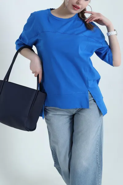Saks Mavisi Süprem Oversize Kadın Tişört 437871