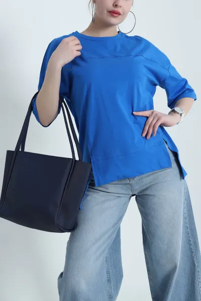 Saks Mavisi Süprem Oversize Kadın Tişört 437871