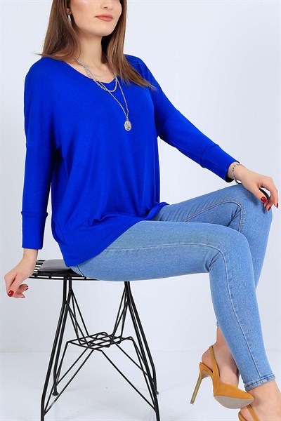 Saks Mavisi Truvakar Kol Likralı Bluz 26054B