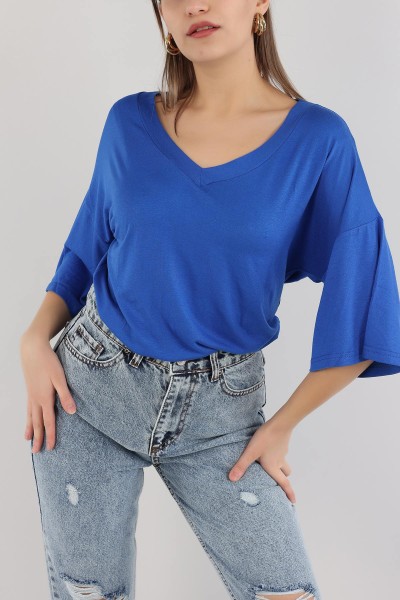 Saks Mavisi V Yaka Bluz 162780