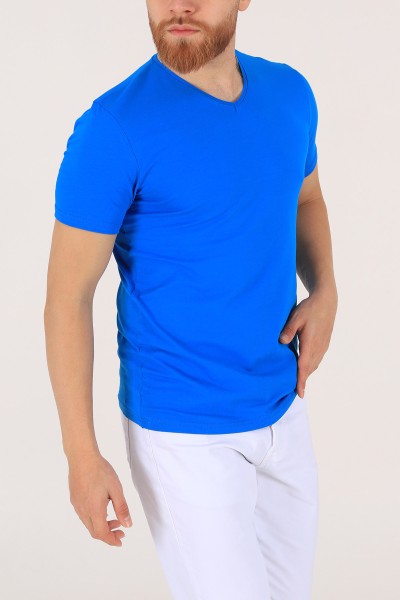 Saks Mavisi V Yaka Basic Erkek Tişört 172981