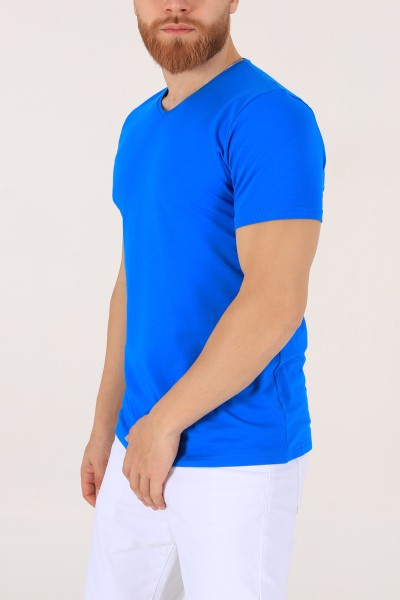 Saks Mavisi V Yaka Basic Erkek Tişört 172981