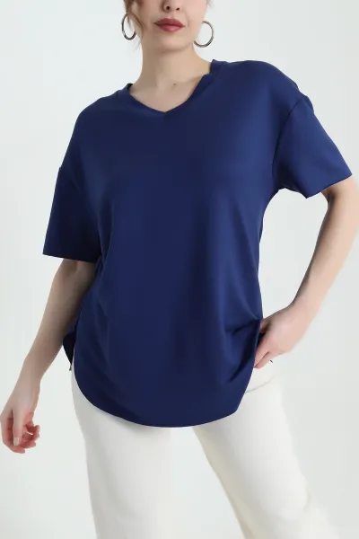 Saks Mavisi V Yaka Oval Kesim Oysho Kadın Bluz 433842