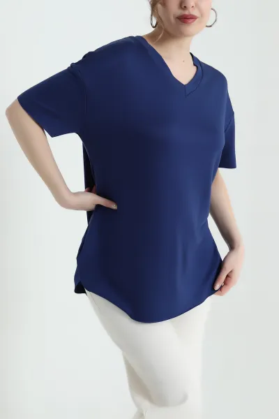 Saks Mavisi V Yaka Oval Kesim Oysho Kadın Bluz 433842