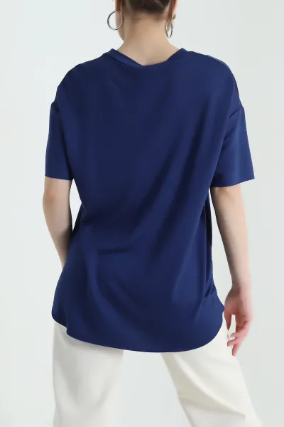 Saks Mavisi V Yaka Oval Kesim Oysho Kadın Bluz 433842