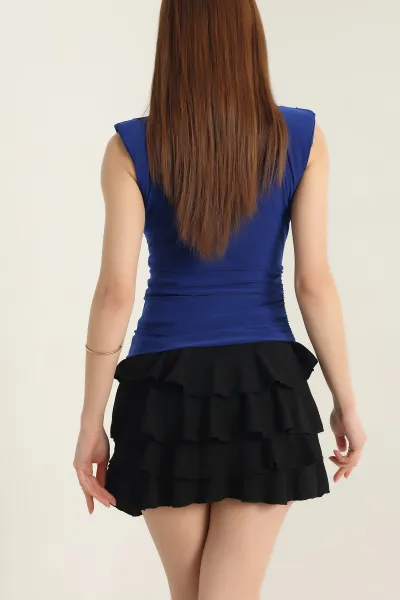 Saks Mavisi Vatkalı Pileli Likralı Sandy Bluz 337536