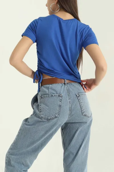 Saks Mavisi Yan Büzgülü Bluz 335243