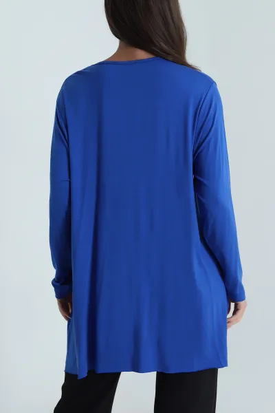 Saks Mavisi Yanı Yırtmaçlı Viskon Kadın Tunik 487396
