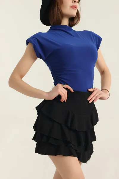 Saks Mavisi Yanları Büzgülü Vatkalı Sandy Bluz 337516
