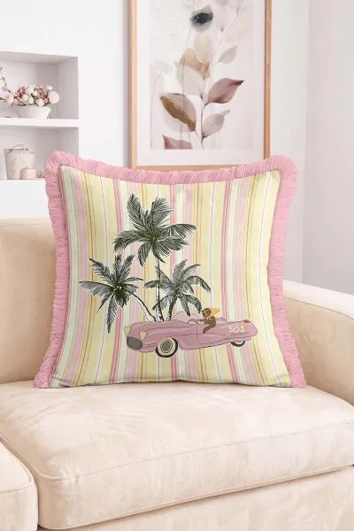 43x43 Cm Dijital Baskılı Fermuarlı Çift Taraflı Saçaklı Kırlent Kılıfı 483463