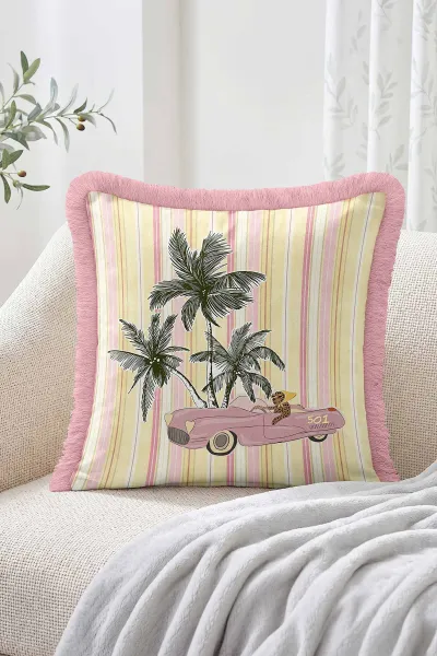 43x43 Cm Dijital Baskılı Fermuarlı Çift Taraflı Saçaklı Kırlent Kılıfı 483463