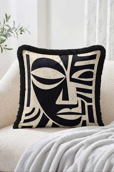 43x43 Cm Dijital Baskılı Fermuarlı Çift Taraflı Saçaklı Kırlent Kılıfı 483484