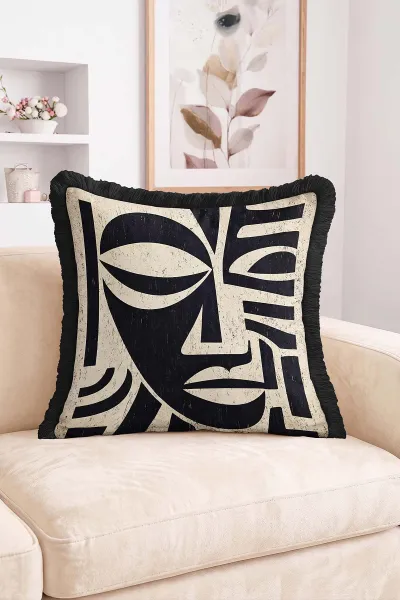 43x43 Cm Dijital Baskılı Fermuarlı Çift Taraflı Saçaklı Kırlent Kılıfı 483484