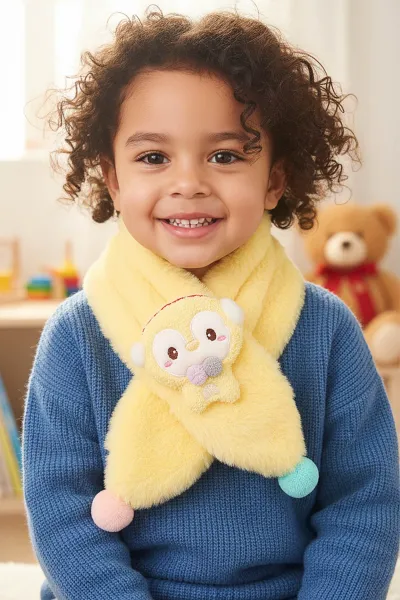 Sarı (0-10 Yaş) Ponponlu  Nakışlı     Peluş Bebek&Çocuk Atkı&Aksesuar 410945