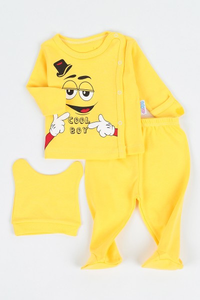 Sarı (0-3 Ay) Cool Boy Baskılı Erkek Çocuk Zıbın Takım 142054