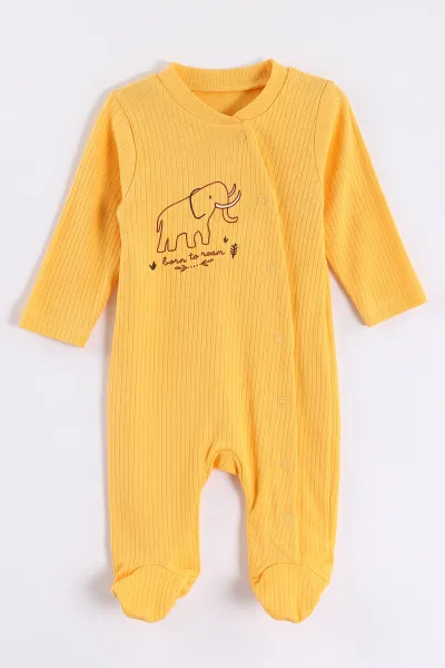 Sarı (0-3 Ay) Dinozor Baskılı   Raporlu ve Şapkalı 2'li Erkek Bebek Tulum 497965