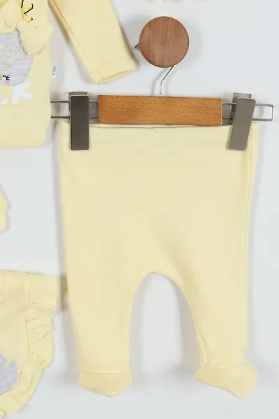 Sarı (0-3 Ay) Yaka Fırfırlı Nakışlı Kız Bebe Takım 289109