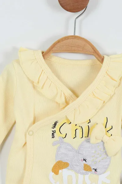 Sarı (0-3 Ay) Yaka Fırfırlı Nakışlı Kız Bebe Takım 289109