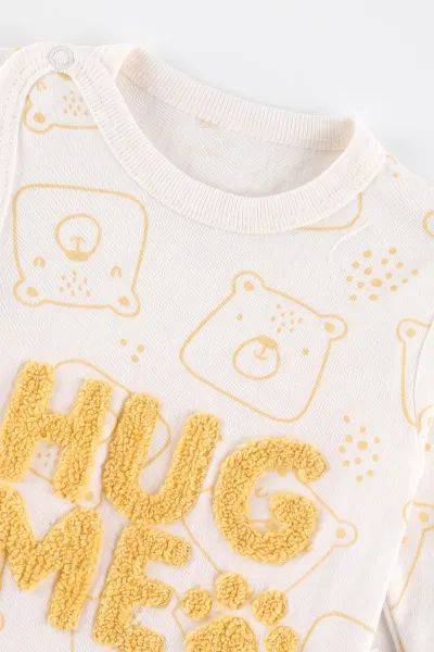 Sarı (0-3 Ay)Hug Me Süzene Nakışlı Patikli 3'lü Erkek Bebek Takım 477113