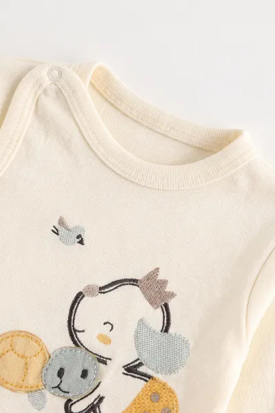 Sarı (0-3 Ay)Sevimli Kaplumbağa Nakışlı Patikli ve Şapkalı Erkek Bebek 3'lü Takım 477127