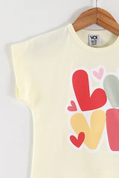 Sarı (0-4 Yaş) Love Baskılı Tişörtlü Desenli Şortlu Süprem Kız Çocuk Yazlık Takım 461136