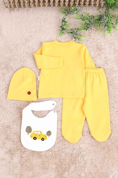 Sarı (0-6 Ay) Araba Nakışlı Çıtçıtlı 4 Lü Zıbın Takımı 171453
