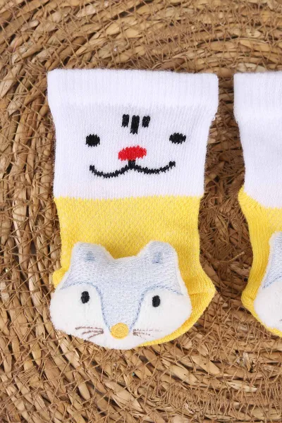 Sarı (0-6 Ay) Oyuncaklı Erkek Bebek Çorap 467456