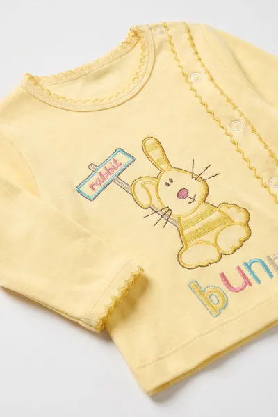 Sarı (0-6 Ay) Tavşan Nakışlı Penye Bebek Zıbın Seti 500432