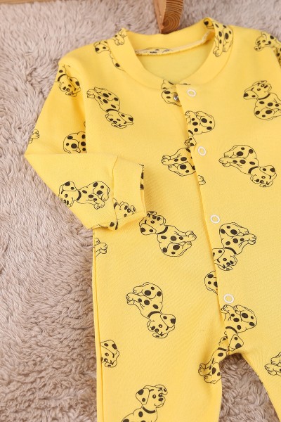 Sarı (0-9 Ay) Benekli Köpek Baskılı Çıtçıtlı Patikli Erkek Bebe Tulum 180095