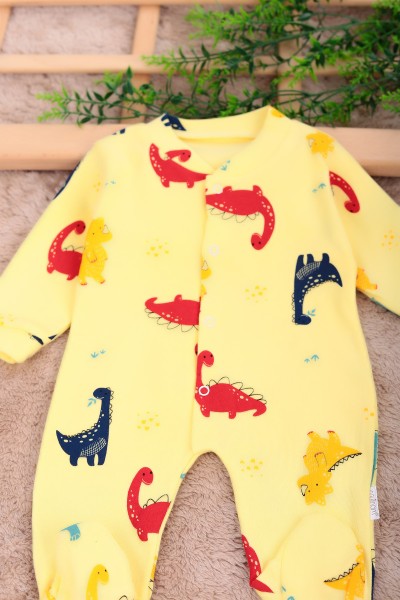 Sarı (0-9 Ay) Dinazor Baskılı Erkek Bebe Tulum 163588
