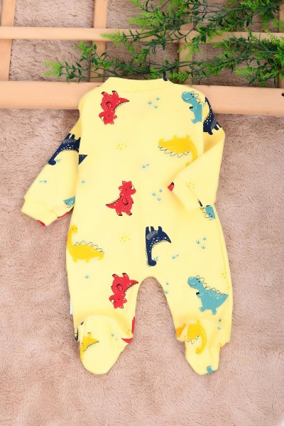 Sarı (0-9 Ay) Dinazor Baskılı Erkek Bebe Tulum 163588