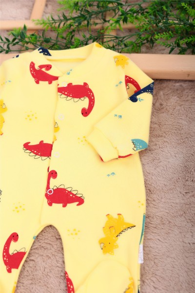Sarı (0-9 Ay) Dinazor Baskılı Erkek Bebe Tulum 163588