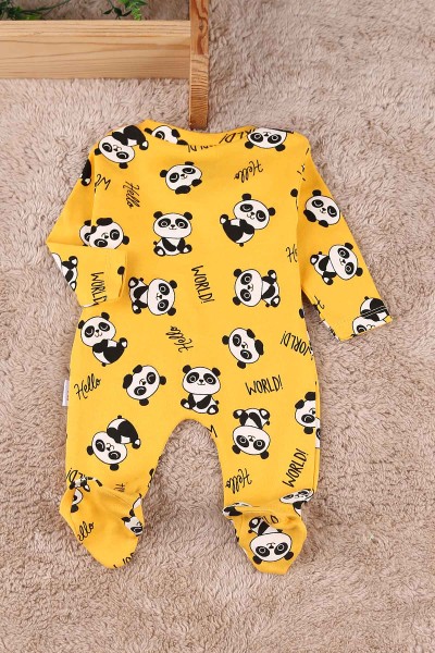 Sarı (0-9 Ay) Panda Baskılı Çıtçıtlı Patikli Erkek Bebe Tulum 180092