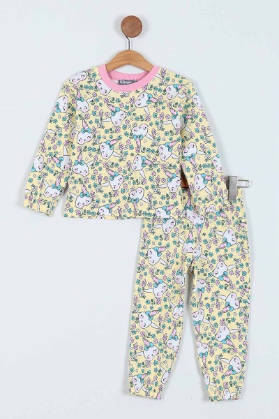 Sarı (1-3 Yaş) Baskılı Kız Bebe Pijama Takımı 224374