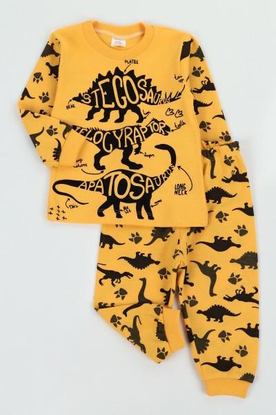 Sarı (1-3 Yaş) Dinazor Desenli Erkek Çocuk Pijama Takımı 128988