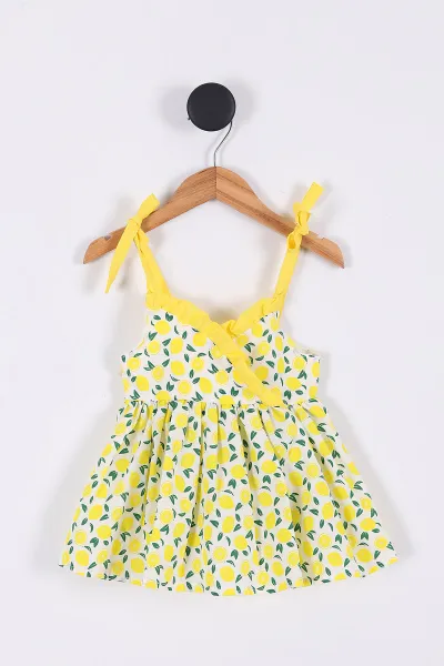Sarı (1-3 Yaş) Fırfırlı Limon Baskılı Kız Çocuk Elbise 272538
