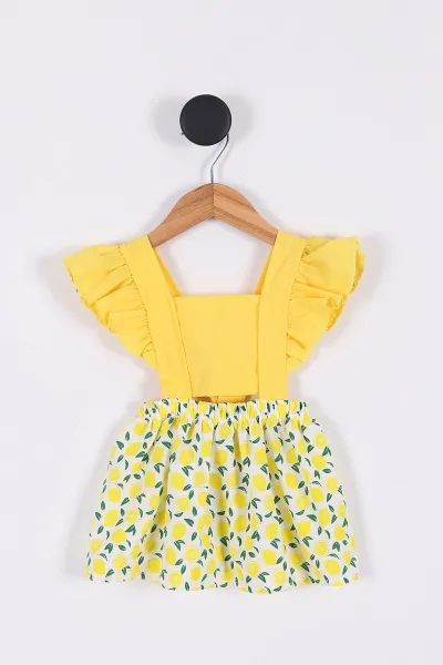 Sarı (1-3 Yaş) Fırfırlı Limon Baskılı Kız Çocuk Elbise 272554